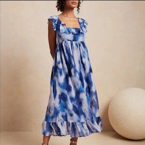 BANANA REPUBLIC ruffled blue tie dye square neck dress